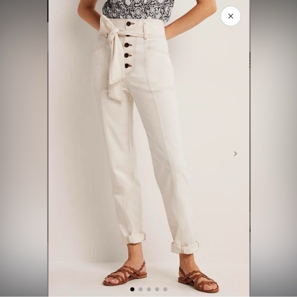 Boden High-Waisted Cream Button-Up Ankle Pants